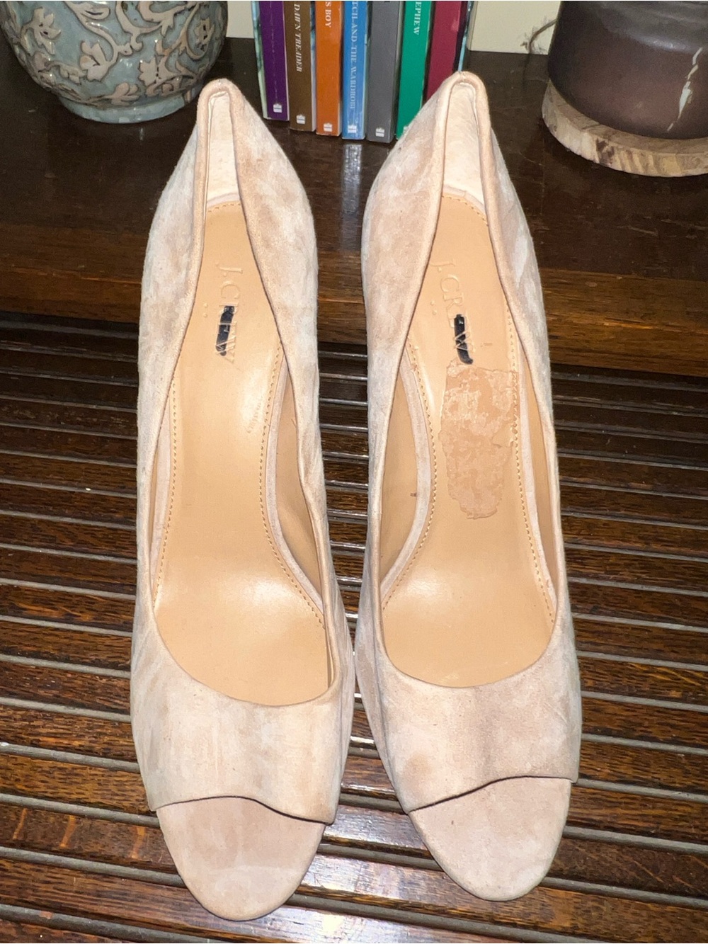 J. Crew Beige Suede Peep-Toe Heels